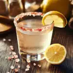 Glass of pink salt water with lemon for diet trick