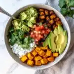 sweet potato taco meat cottage cheese bowl with toppings