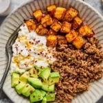 viral cottage cheese taco bowl with sweet potatoes and beef