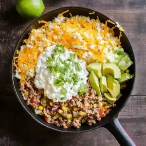 Low carb taco bowl with cottage cheese and avocado