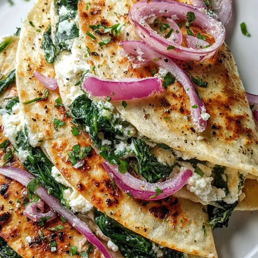 Mediterranean Quesadillas with Spinach Feta Mozzarella and Red Onion 3 Mediterranean Quesadillas with Spinach Feta Mozzarella and Red Onion
