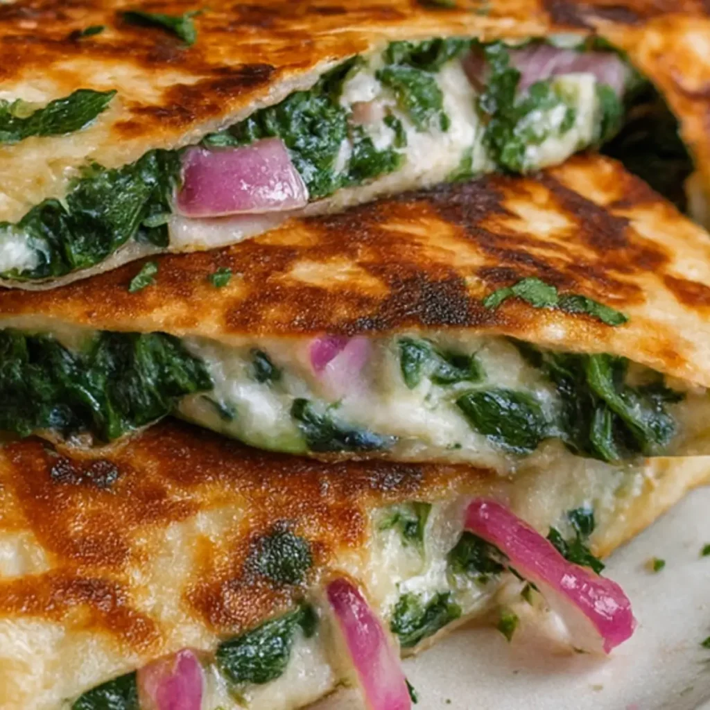Mediterranean Quesadillas with Spinach Feta Mozzarella and Red Onion 2 Mediterranean Quesadillas with Spinach Feta Mozzarella and Red Onion